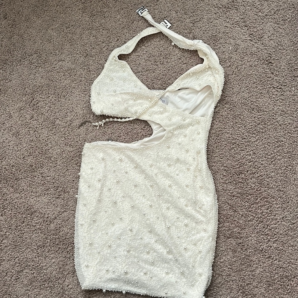 White beaded mini dress